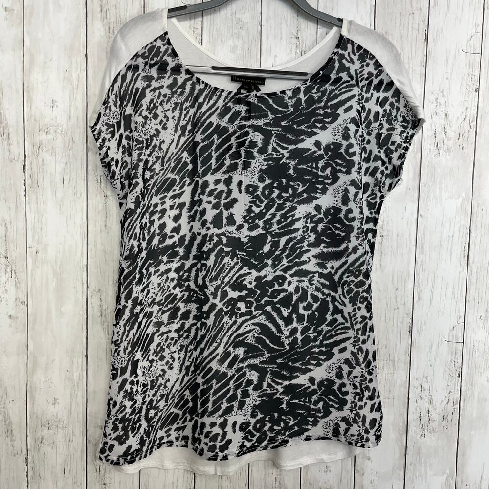 Jeans By Buffalo Short Sleeve Black Leopard Animal Print Sheer Light Blouse